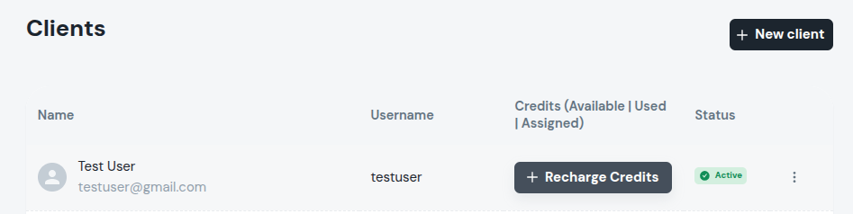 Clients Recharge Page