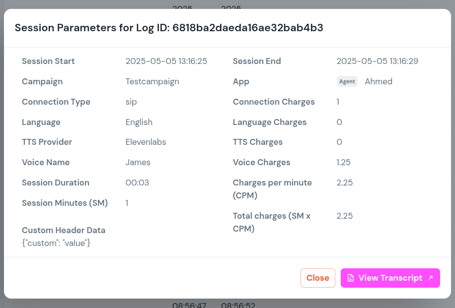 Logs Session Params